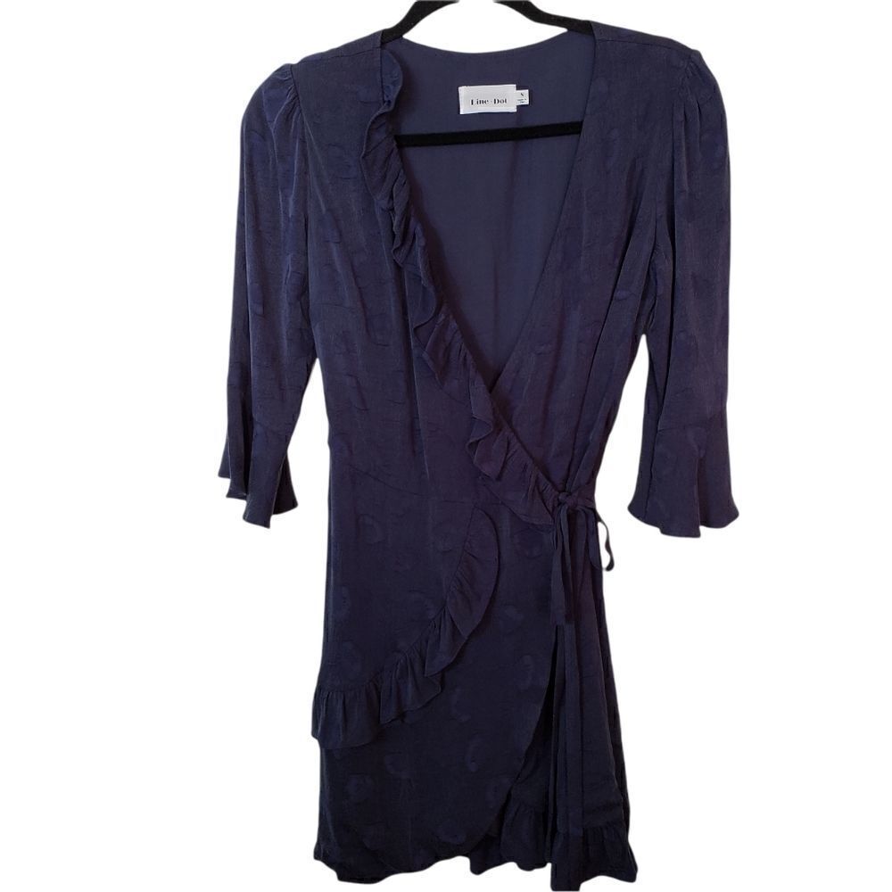 Line & Dot Ruffle Wrap Fully Lined Mini Dress